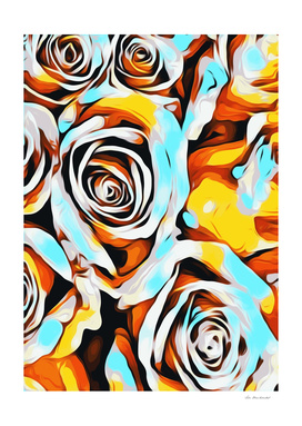 blue orange white and yellow roses texture