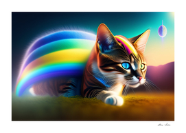 Cat With Rainbow Colors Fantastic 3D Cute Cat Neon Light