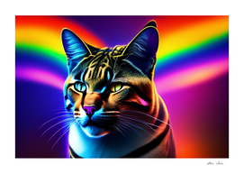 Wild Cat With Rainbow Colors Fantastic 3D Cute Cat