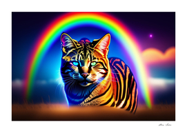 Realistic 3D Wild Cat with Rainbow Colors