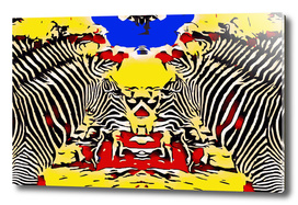 zebras with red yellow and blue background