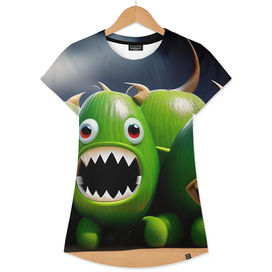 Cute Funny Monsters. Fantastic 3D Green Monsters Attack