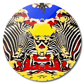 zebras with red yellow and blue background