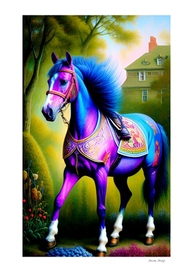 Pink and blue horse