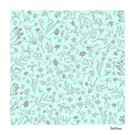 Botanical-Pattern, set, grey, 4, pale-blue, botanic, nature,