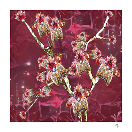 Viva Magenta, sakura, crystal flowers, luminous, shimmering,