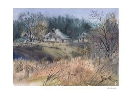 Dream House. Watercolor landscape