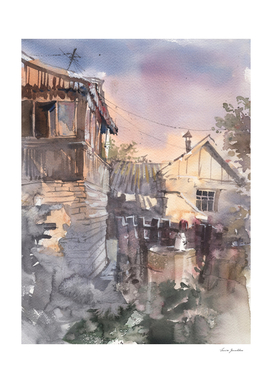 Countryside watercolor painting