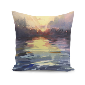 Sunrise on the lake. Watercolor