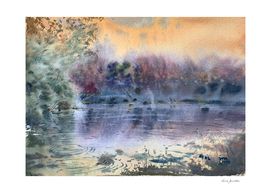 Landscape river watercolor