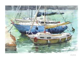 Yachts. Seascape Watercolor painting
