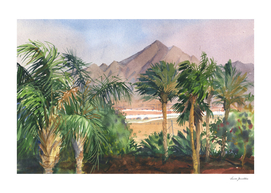 Egyptian landscape. Watercolor