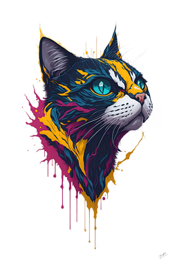 Blue-Eyed Graffiti Cat Head Painting