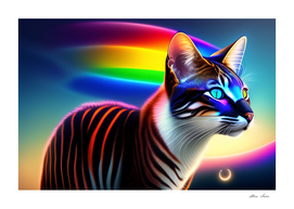 Cute Cat With Rainbow Colors