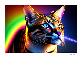 3D Cat with Rainbow Colors Neon Colors Cute Kitt