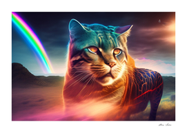 3D Cat with Rainbow in Fantastic World
