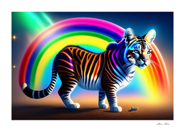 Wild Cat Tiger Fantastic Animals Realistic Colorful Rainbow