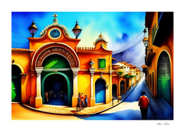 Mexico Old Town Vintage City Poster Oil Painting