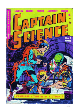 Captain Science comics cover | Space vampires | retro art