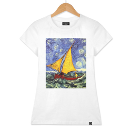 Boat in a Storm in style Van Gogh