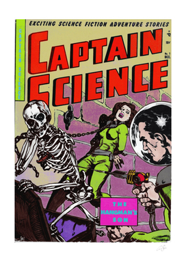 Captain Science comic book cover | evil skeleton