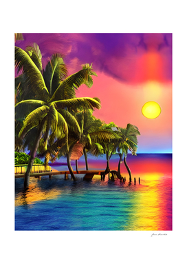 Coconut Island with Rainbow Sunset