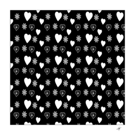 hearts snowflakes black background pattern