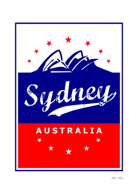 Sydney Opera House design with flag of Australia colors