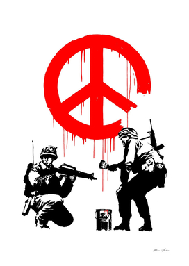 Banksy Graffiti Peace Symbol and Soldiers