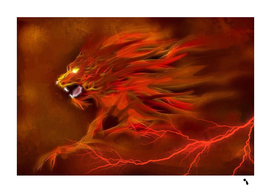 Fire Lion Flames Light Mystical Dangerous Wild