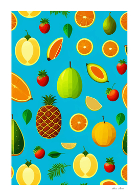 Tropical fruits pattern blue background