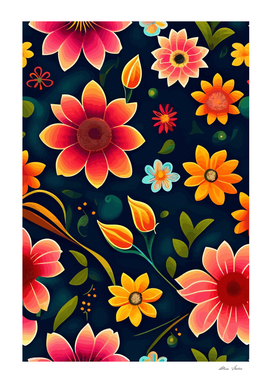 Beautiful floral pattern with cute flowers, orange flowers