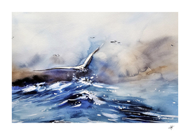 art painting sea storm seagull