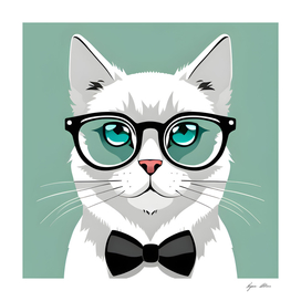 gray cat with glasses
