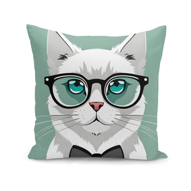gray cat with glasses