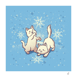 Cats Playing With Snowflakes