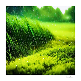 Rain and green grass.