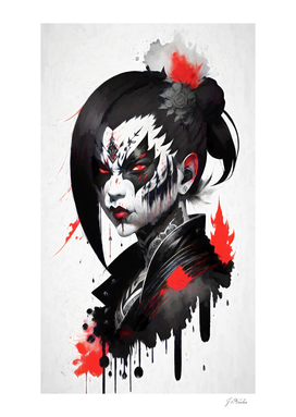 Japan Ink Style Oni Face