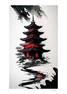 Japan Ink Style Temple
