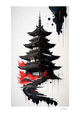 Japan Ink Style Temple