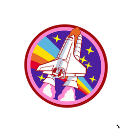 badge patch pink rainbow rocket