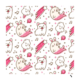 cute animals seamless pattern kawaii doodle style