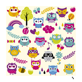 funny colorful owls