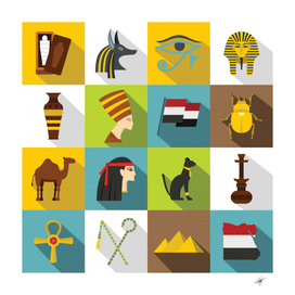 egypt travel items icons set flat style