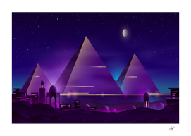 egyptian pyramids night landscape cartoon