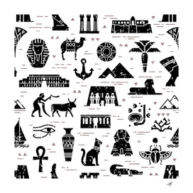 dark seamless pattern symbols landmarks signs egypt