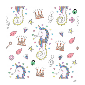 seamless pattern cute unicorn cartoon hand drawn