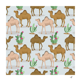 camels cactus desert pattern
