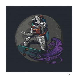 illustration astronaut cosmonaut paying skateboard space