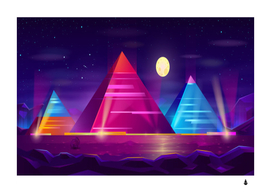 egyptian pyramids night landscape cartoon